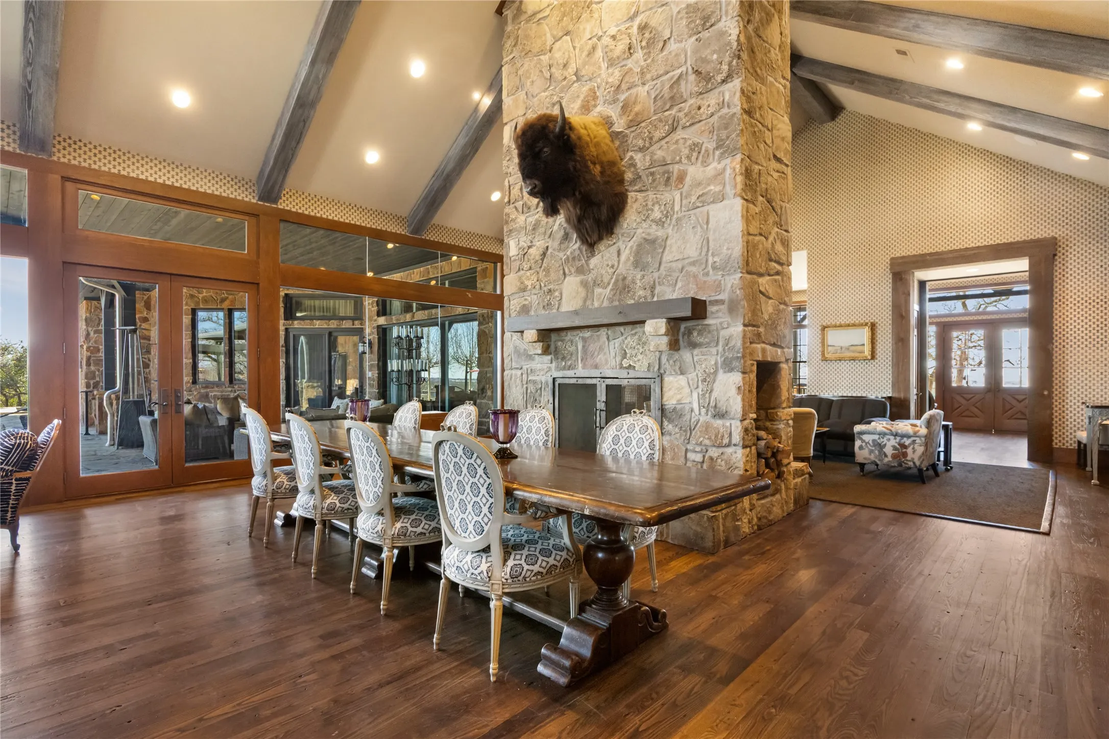 Open Area Dining With Fireplace and Open to Kitchen