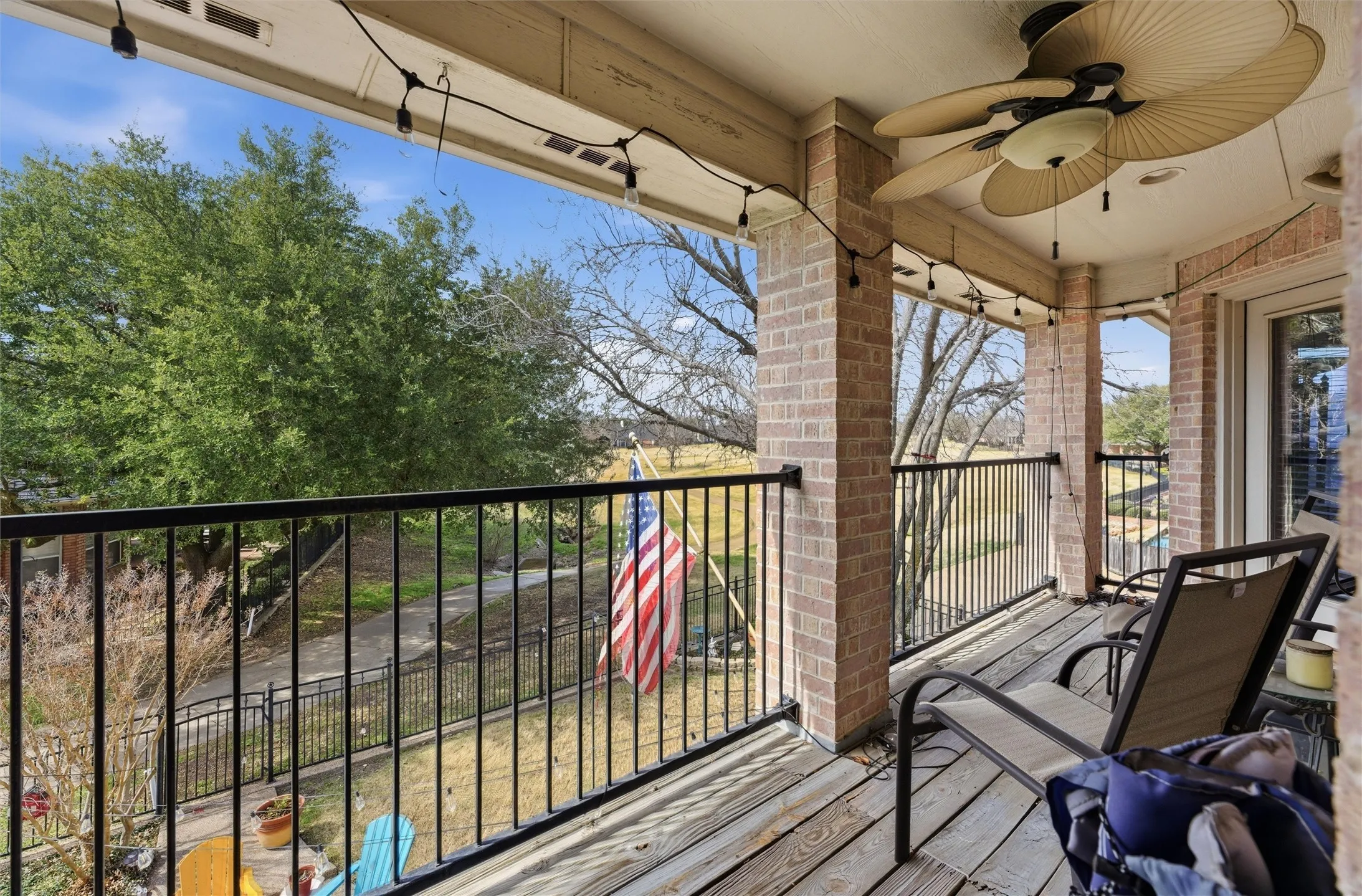 Balcony with a ceiling fan