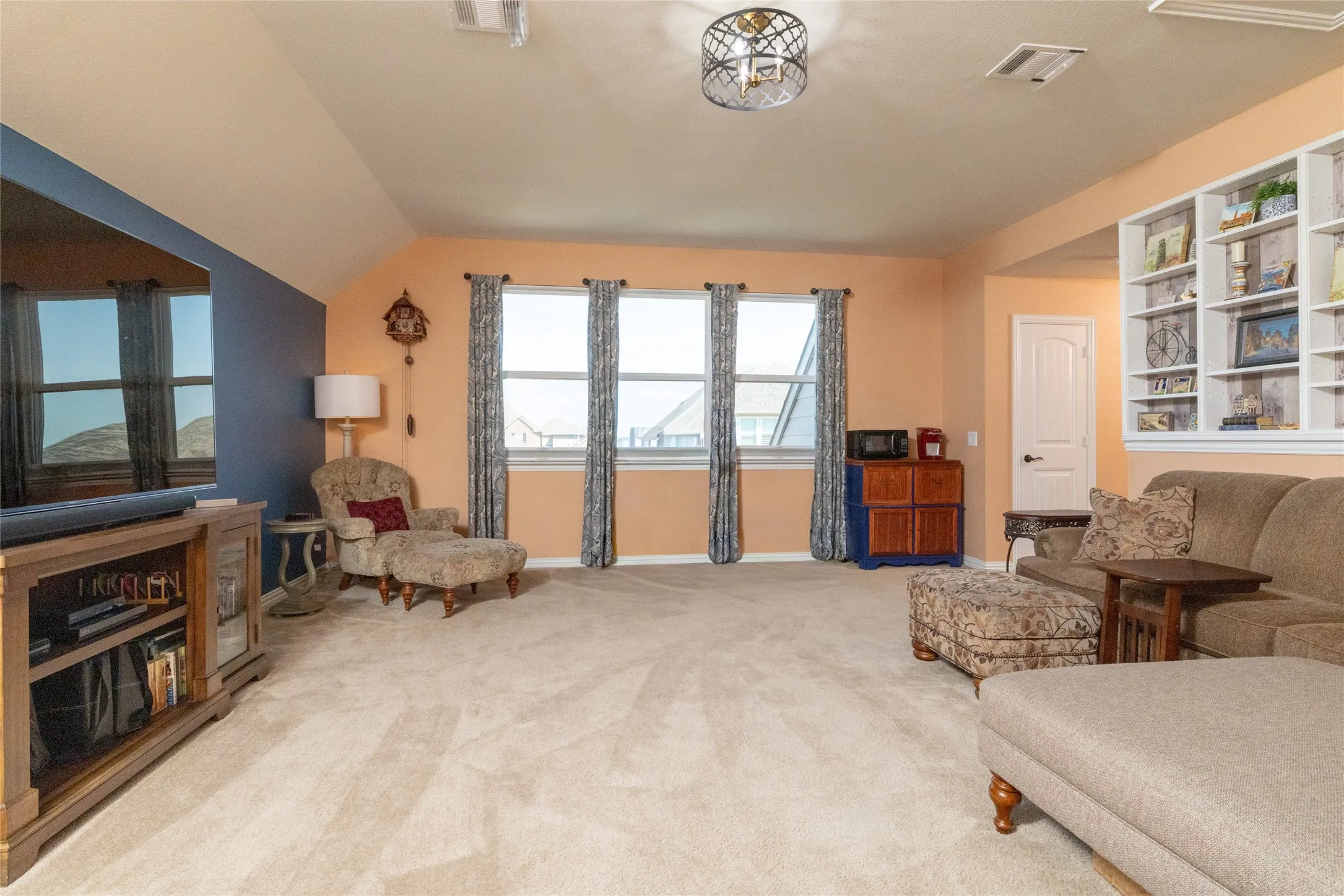 LARGE Upstairs Bonus Room w Built-in Shelving ~Painting allowance offered to achieve AI Rendering - See Next Photo