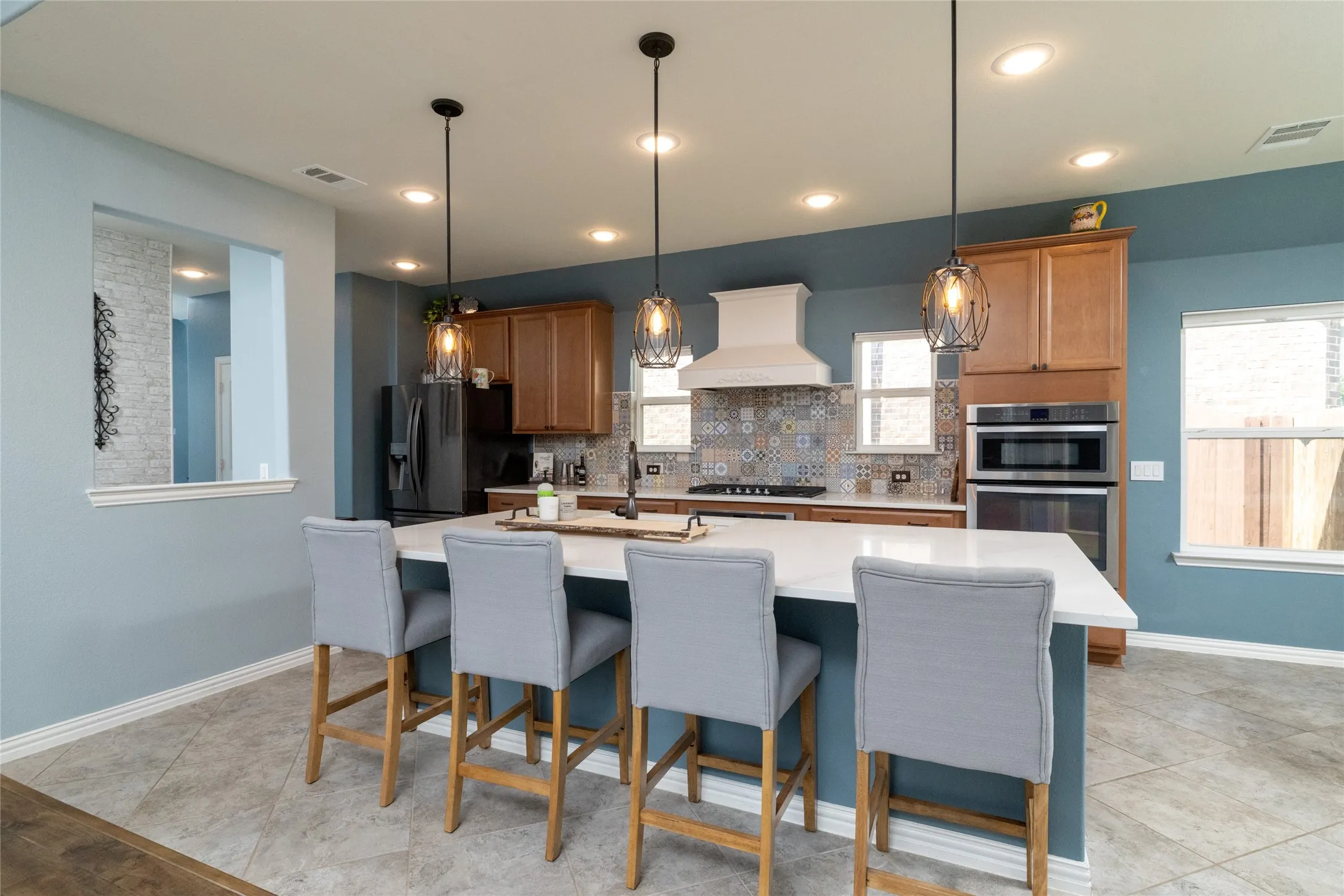 Chef Designed Kitchen w Oversized Island, Farm  Sink, Custom Hood Vent & Charming Backsplash...