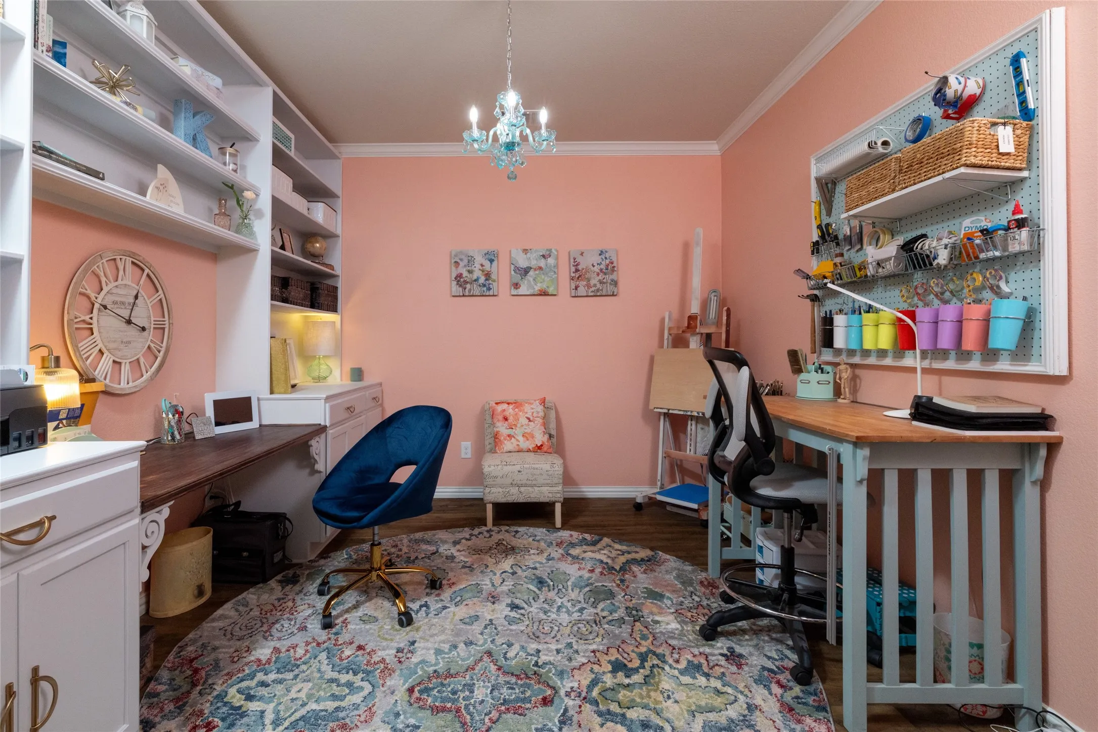 French Doors Open to Private Office w Custom Built-in Cabinetry & Desk.. Painting Allowance Offered to Acheive AI Rendering - See next Photo.
