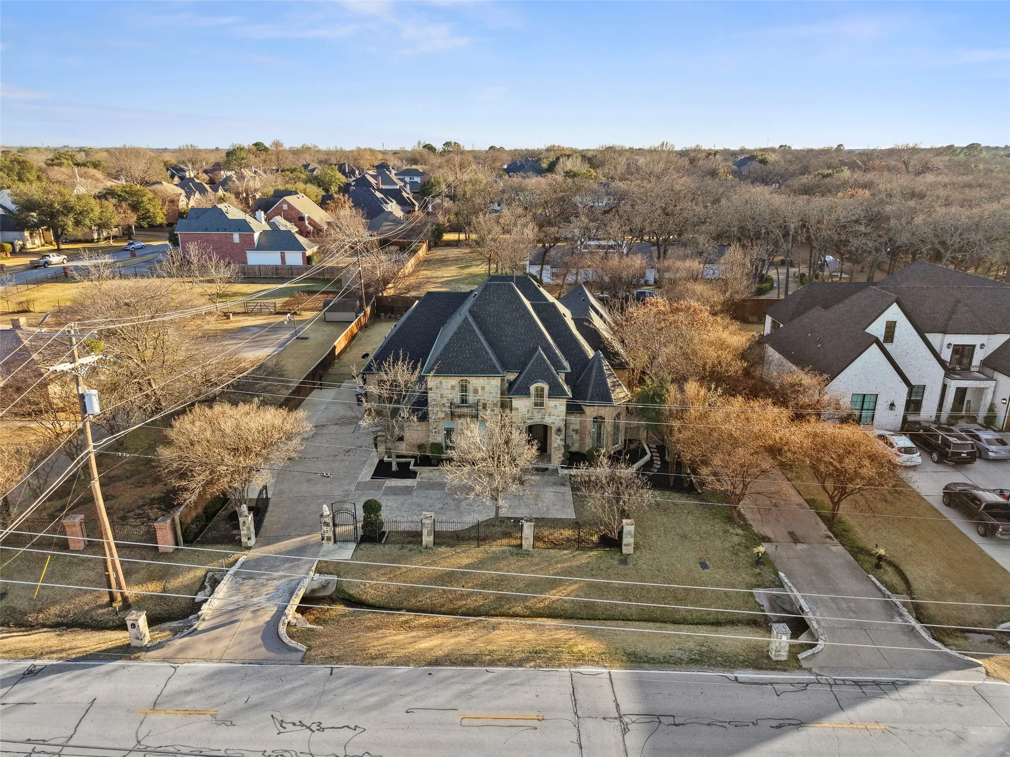 Aerial perspective of suburban area