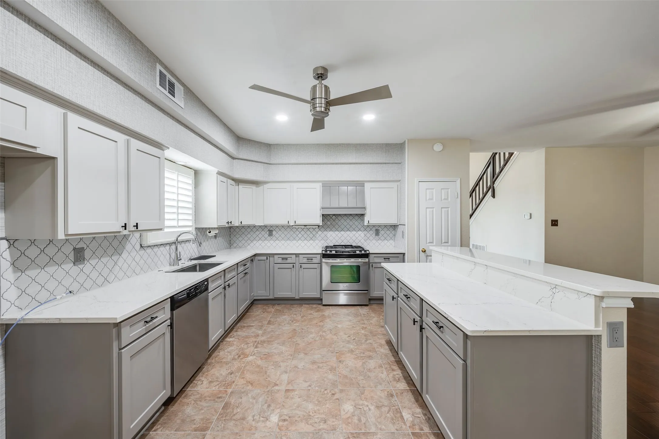 Spacious updated kitchen open to family room