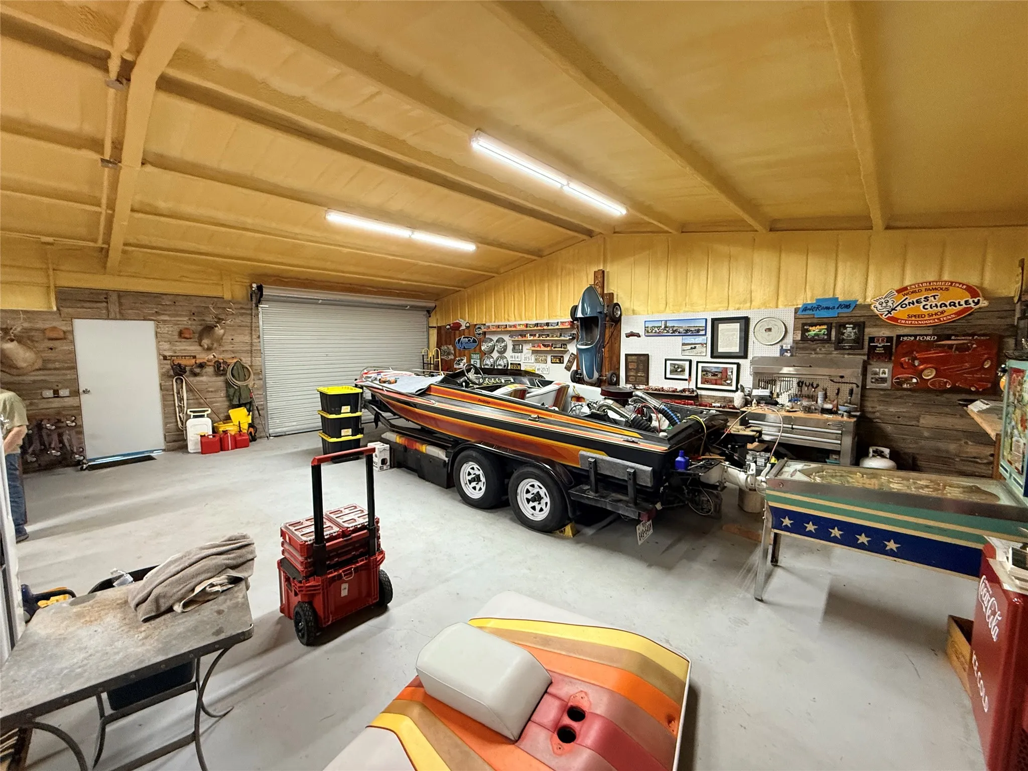 Garage with a workshop area