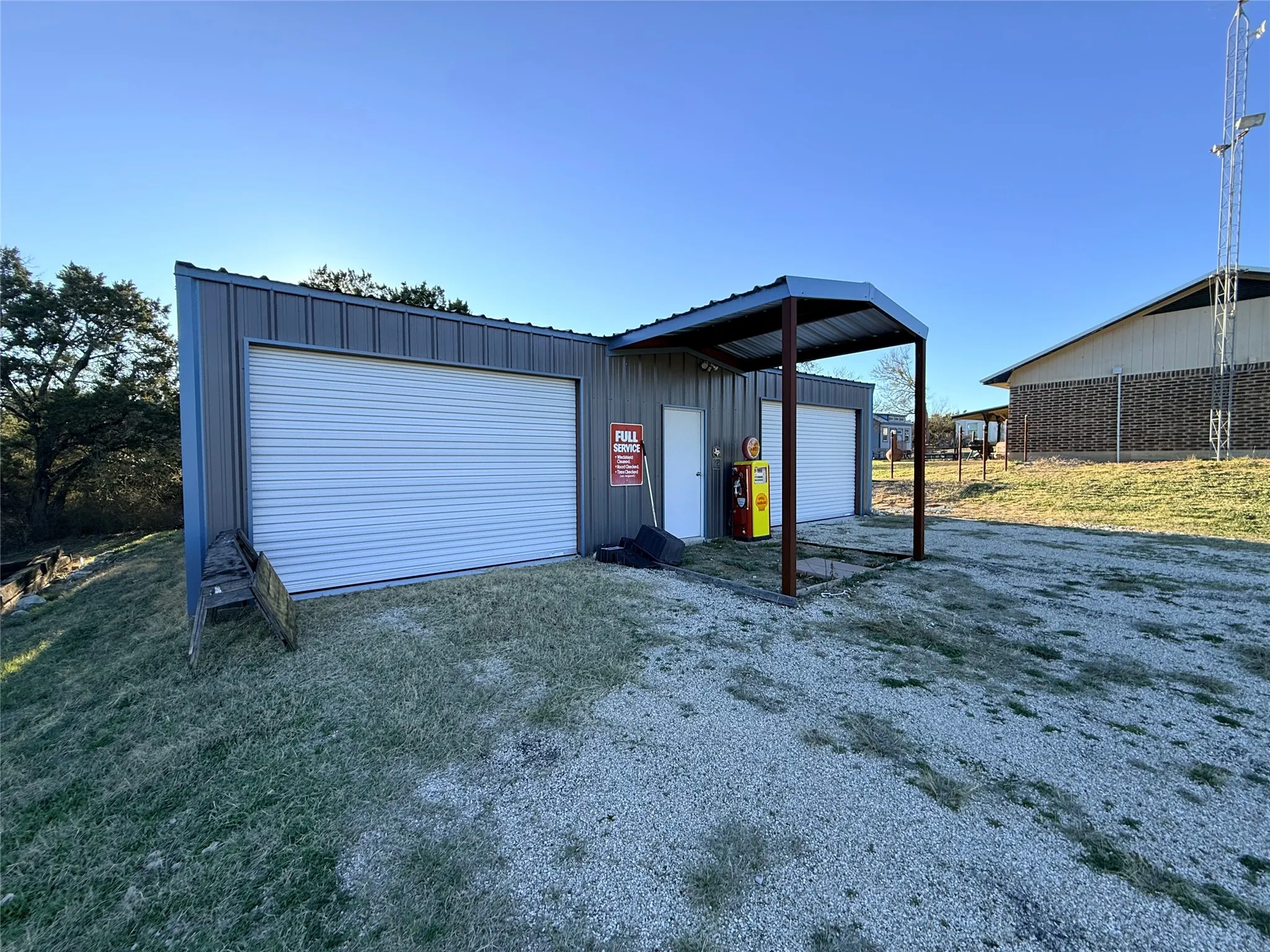 View of detached garage