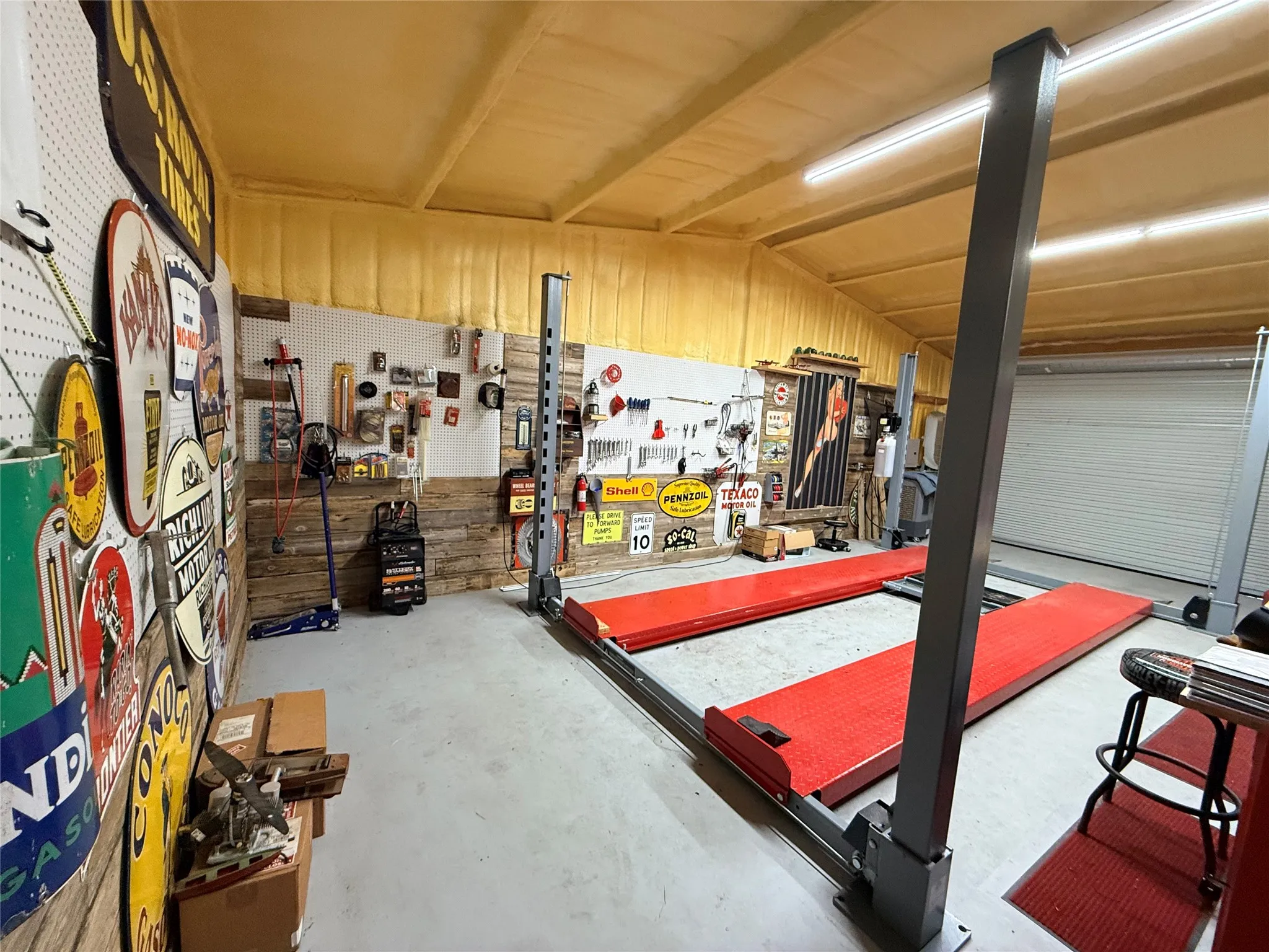 Garage with a workshop area