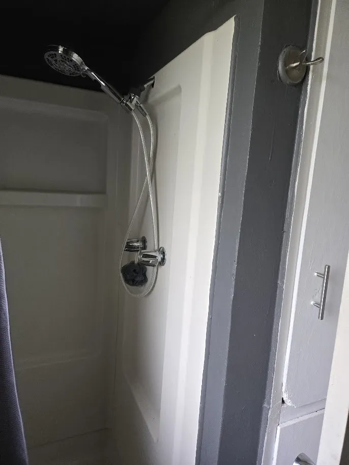 Bathroom view of a stall shower