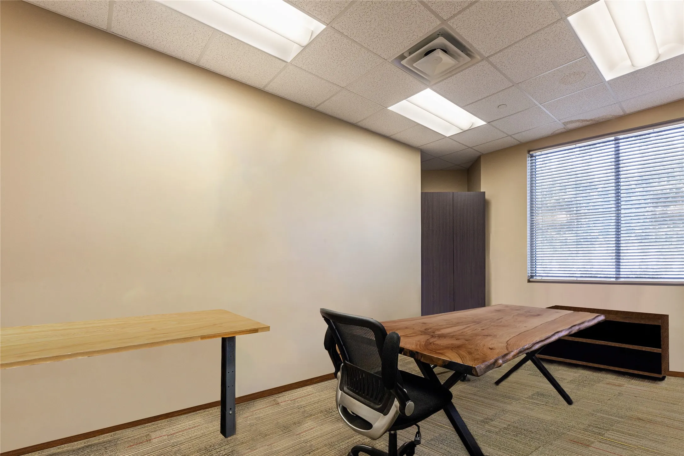 Home office with a drop ceiling
