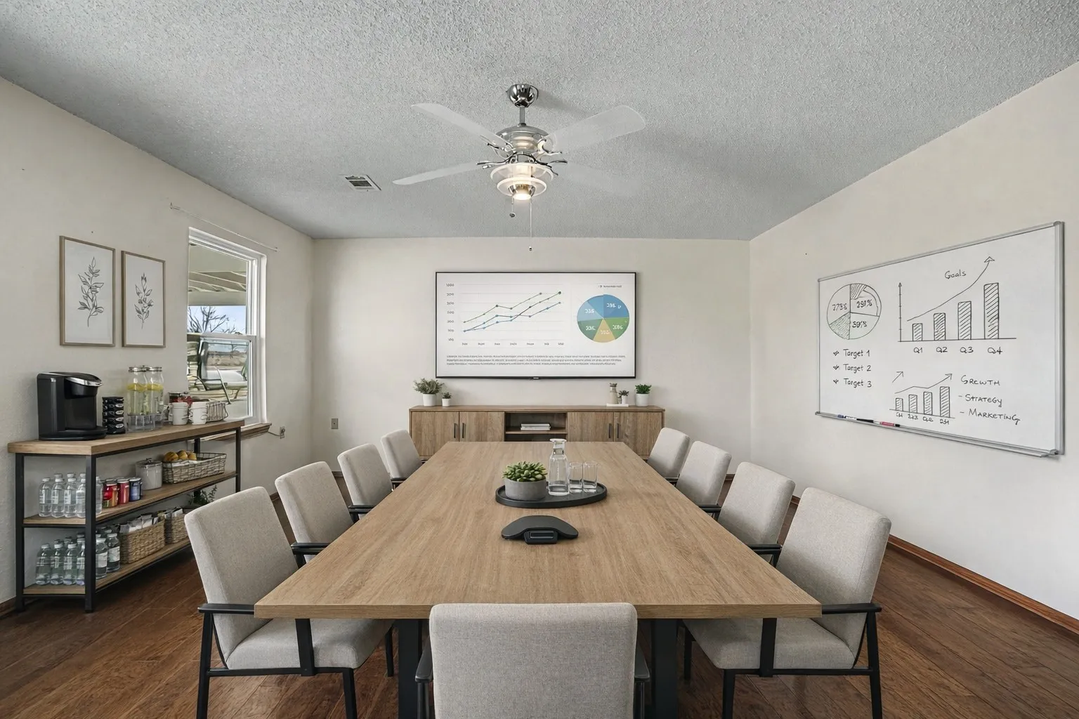 Primary bedroom easily transitions into conference room, storage, workroom, various flexible options. Virtually staged.