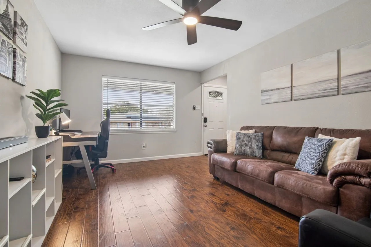 Natural light flows in the home, front and back