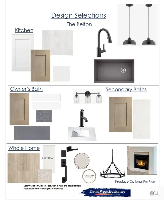 Design Selections. Detailing proposed material and fixture selections for the property