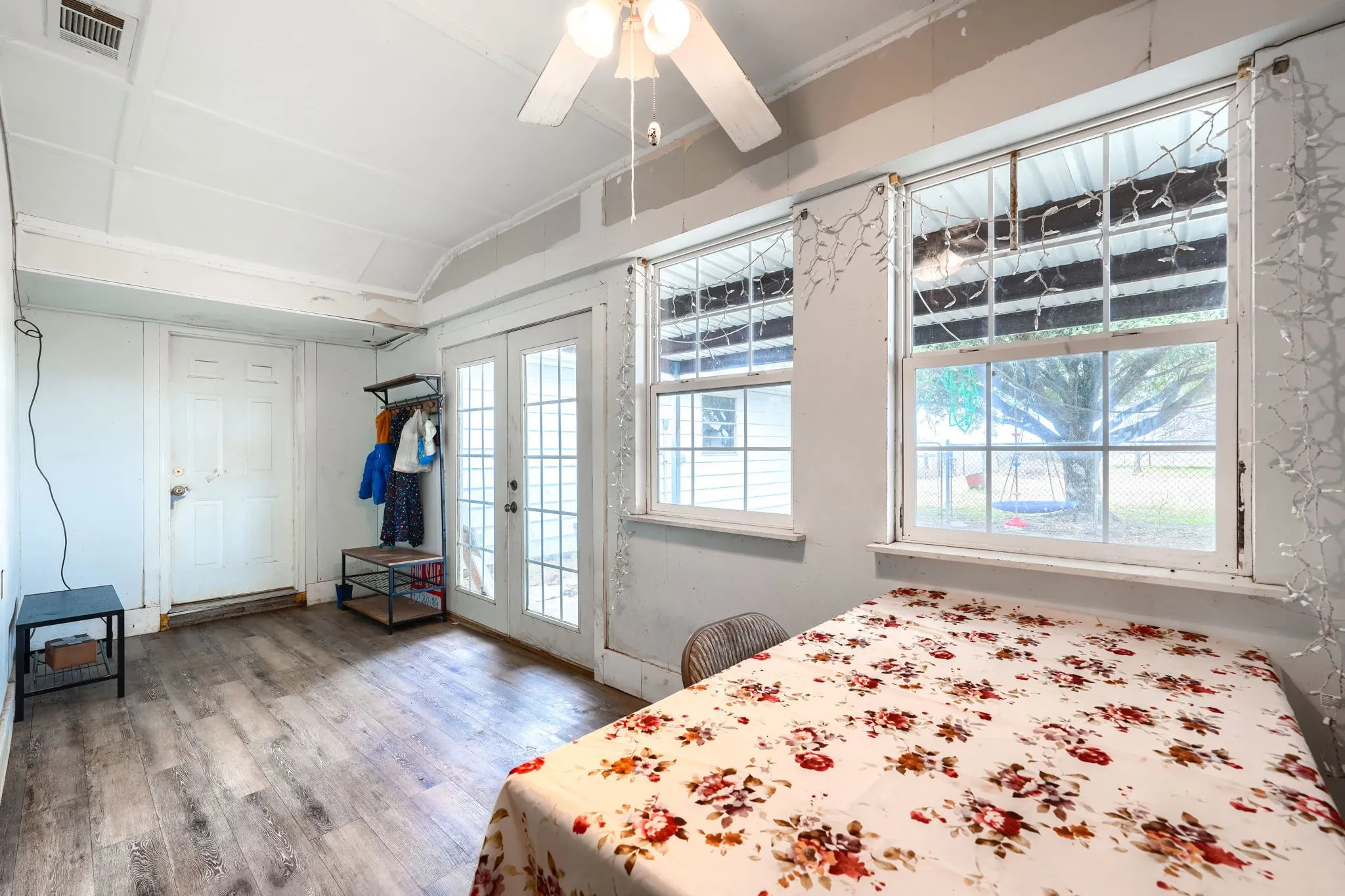 Bonus Room leads to a Huge enclosed garage / workspace or storage