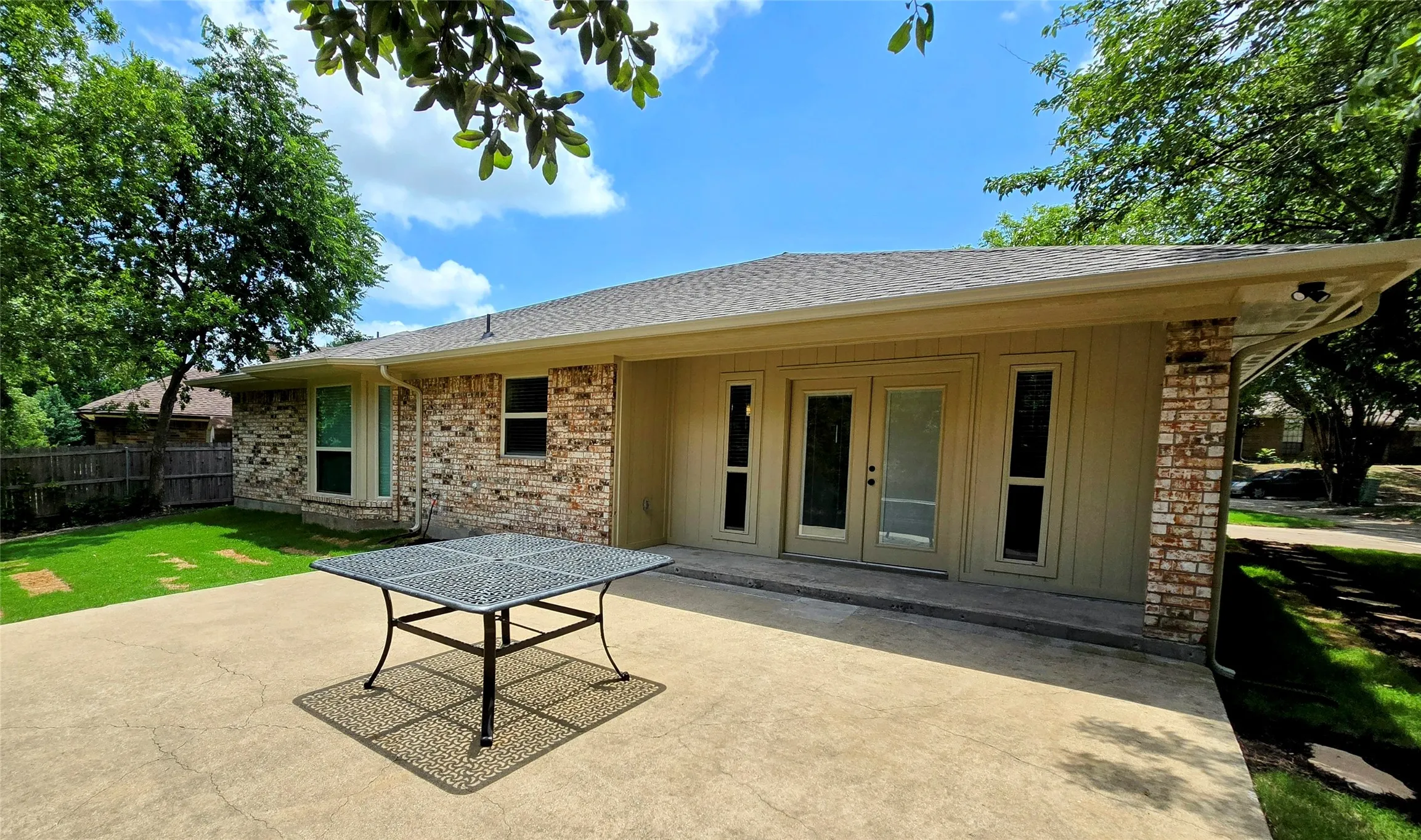 View of patio with double doors