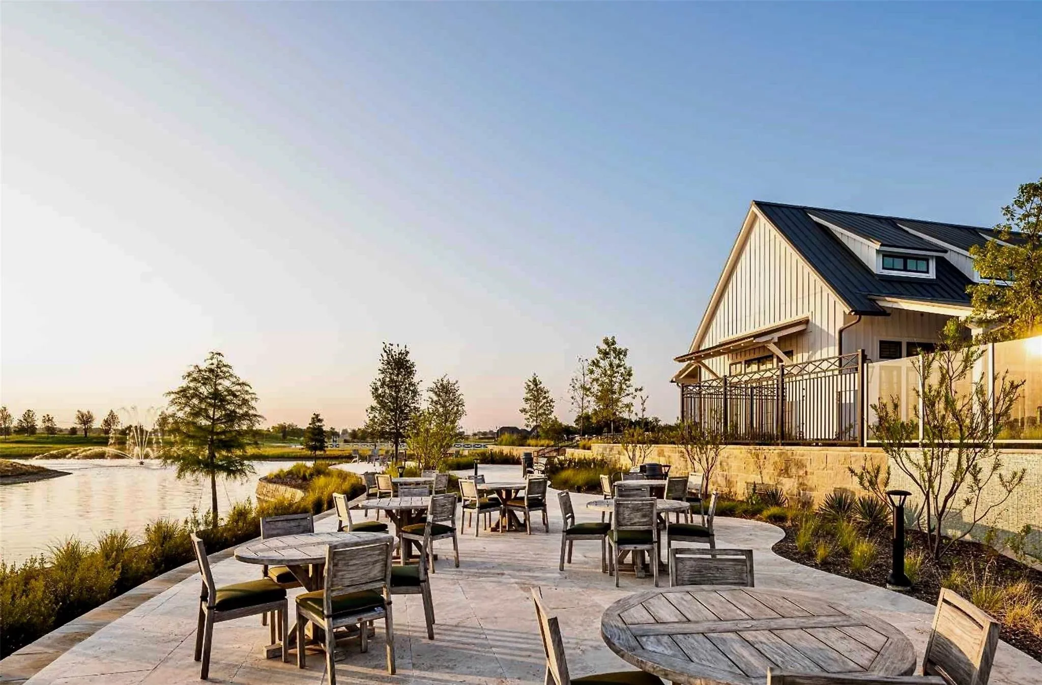 Community patio area overlooking the pond. Also includes a large firepit.
