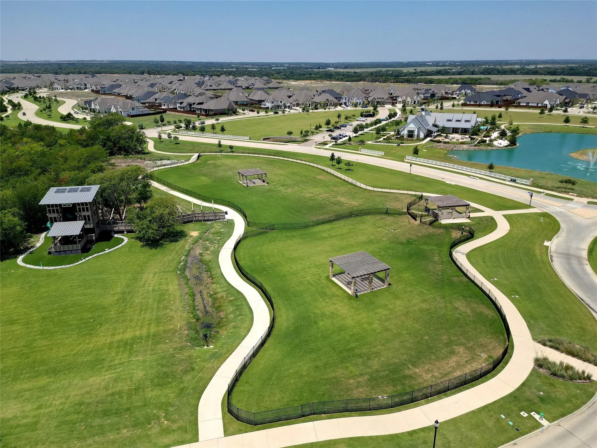 Aerial view of the 3-story treehouse and dog park
