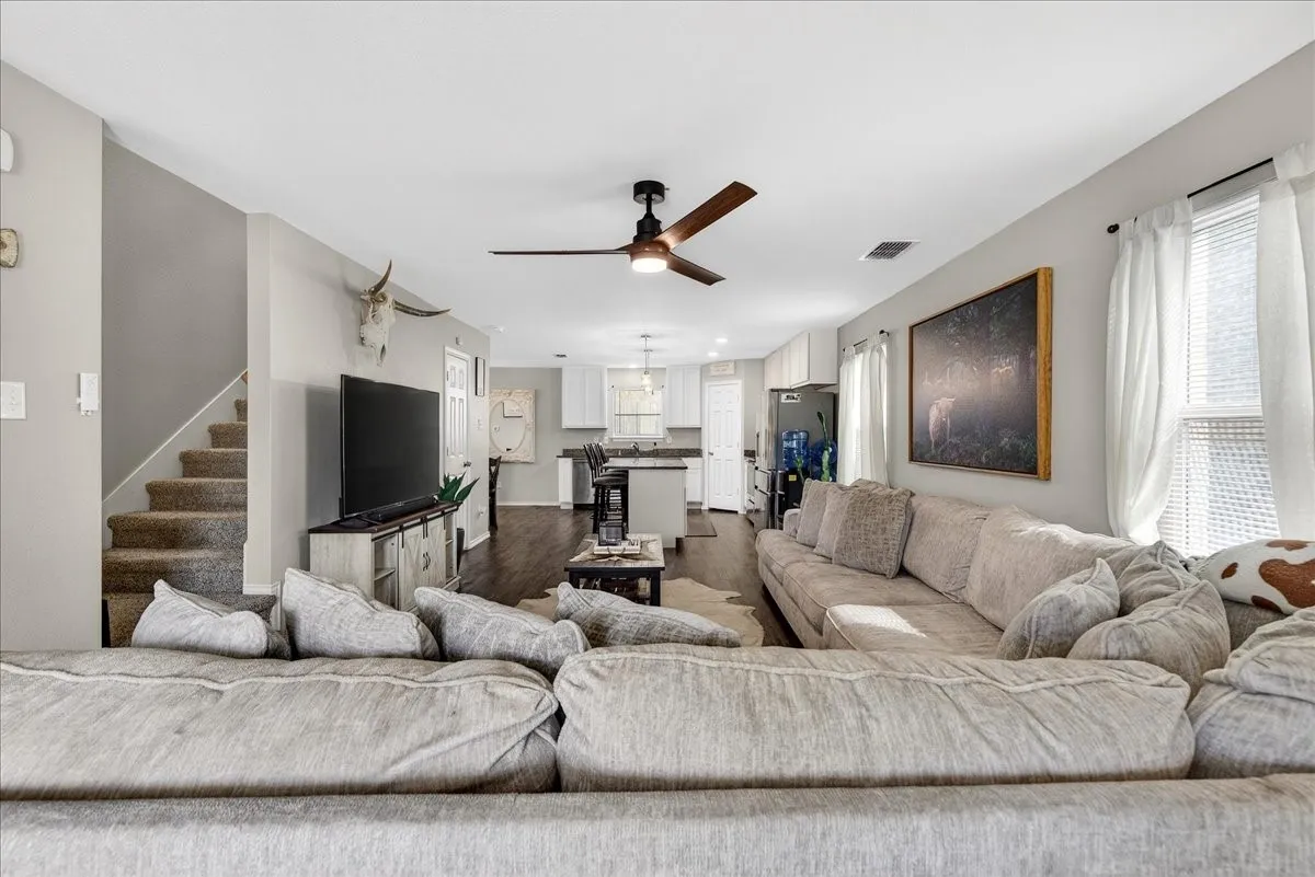 View of the living room and kitchen area