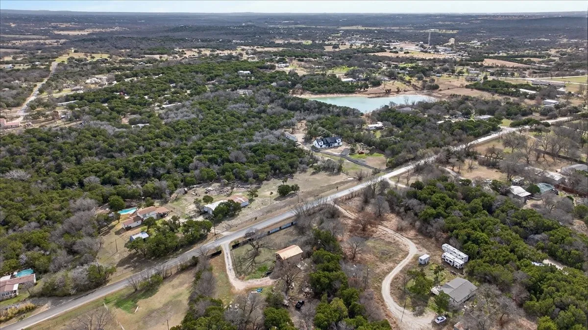 Aerial view of a nearby body of water