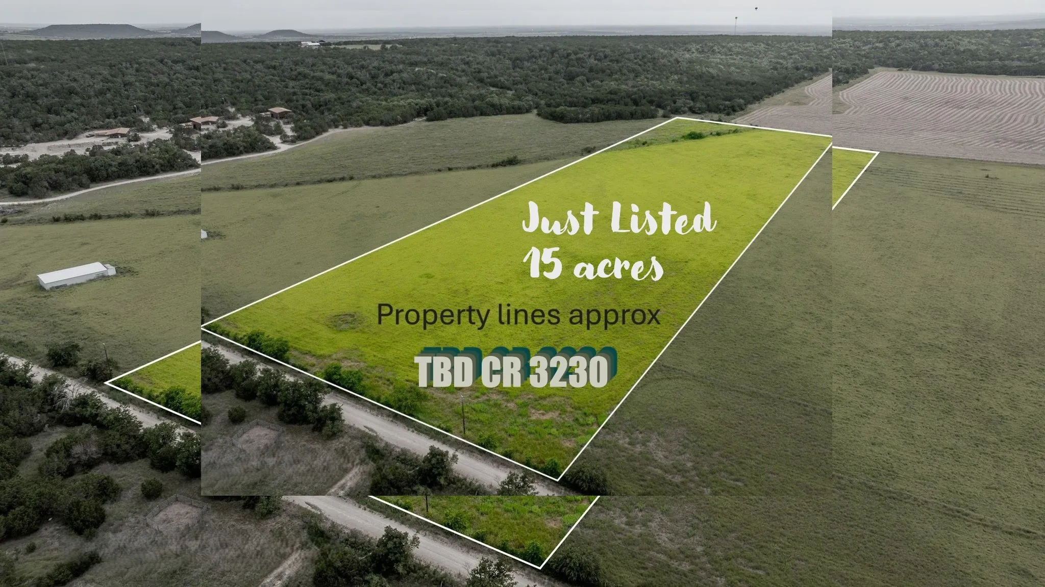 Aerial view of property and surrounding area featuring property parcel outlined