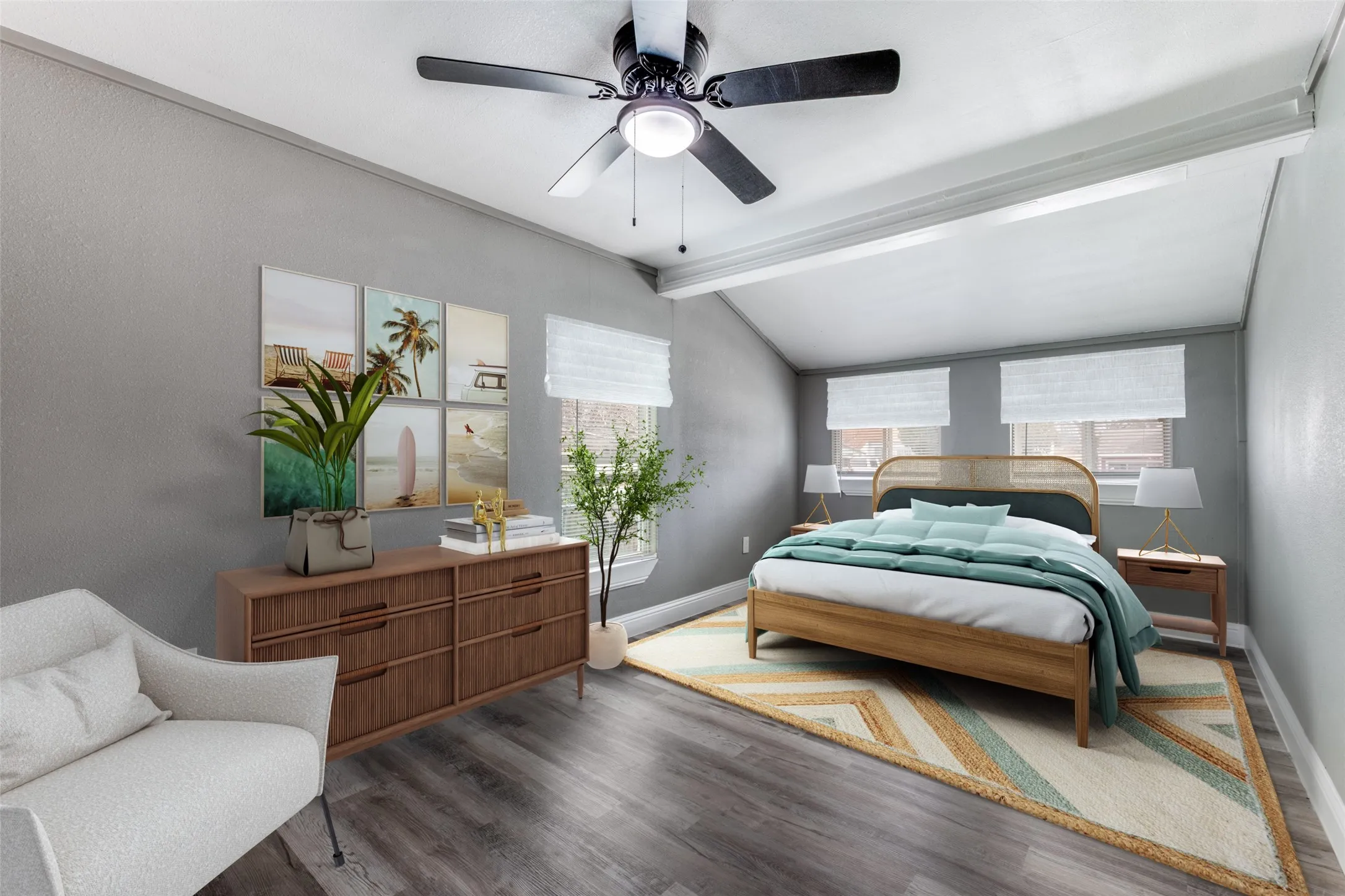 Virtually staged primary bedroom