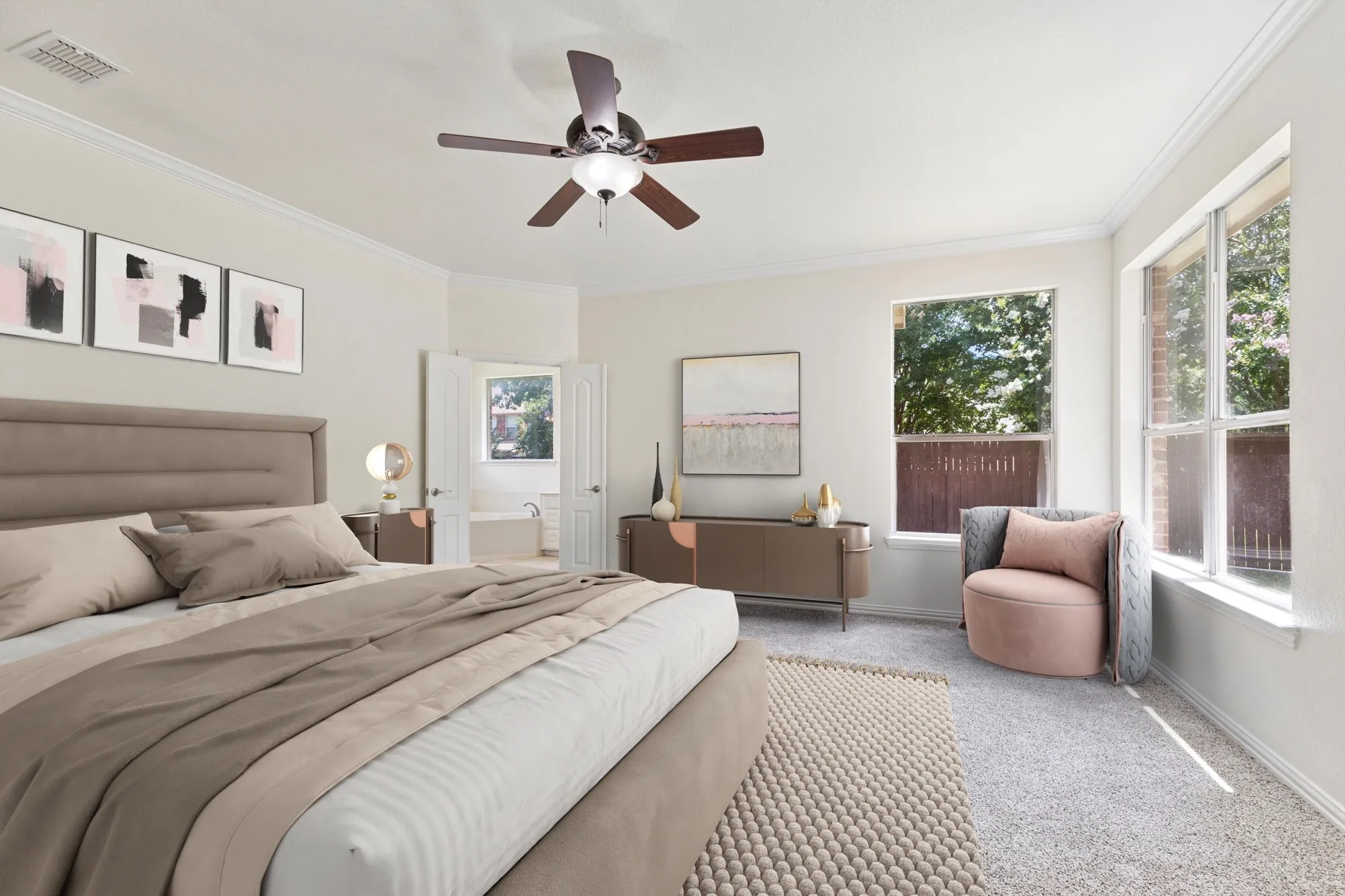 Great idea for furniture placement in that primary bedroom