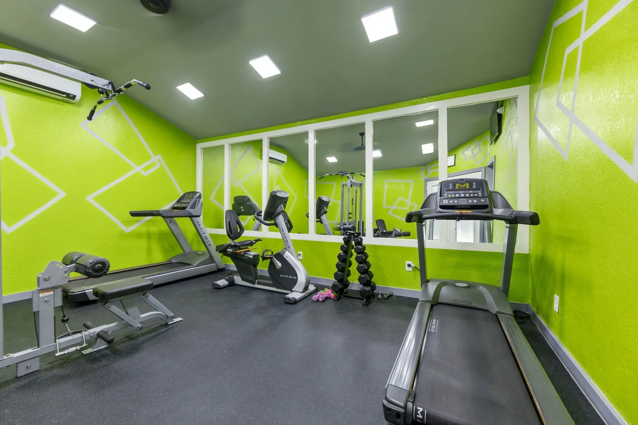 Workout area with a mini split for heating / cooling