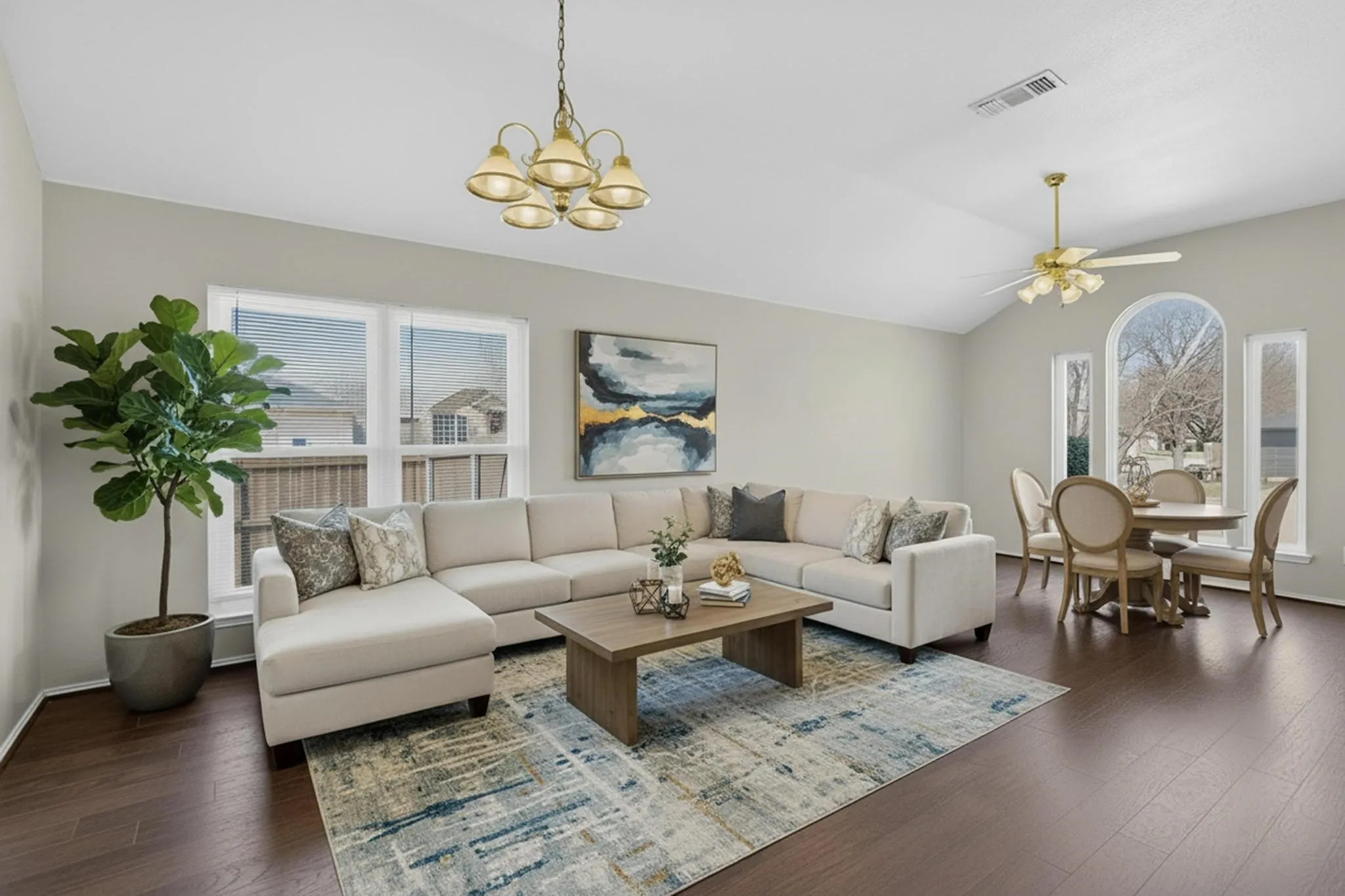 Staged living and dining area