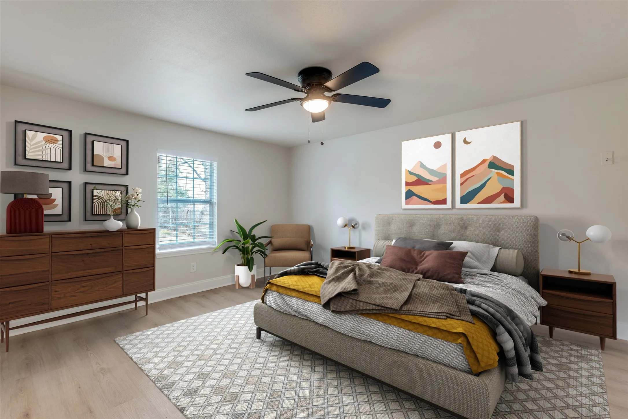 Virtually staged primary bedroom