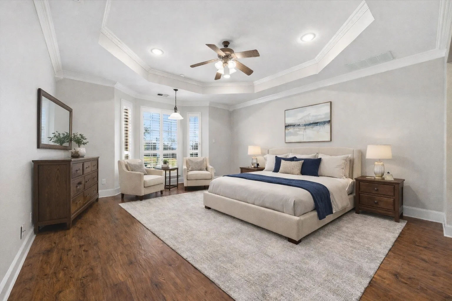 Virtually staged primary suite.