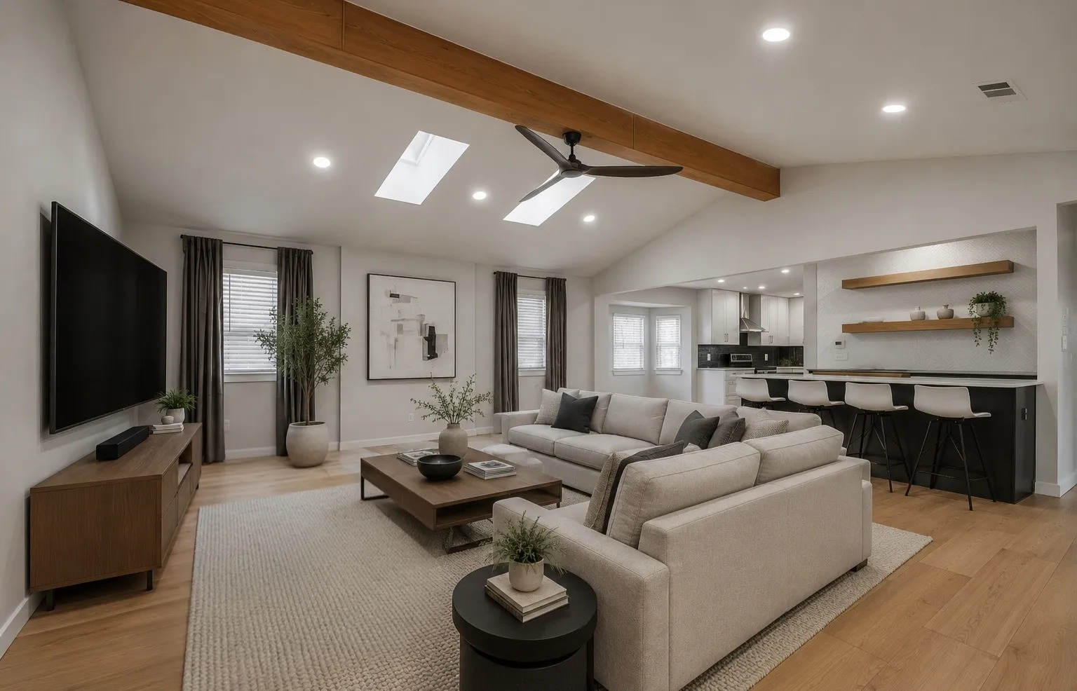 Virtually Staged Lg sitting area for all to watch movies or sports