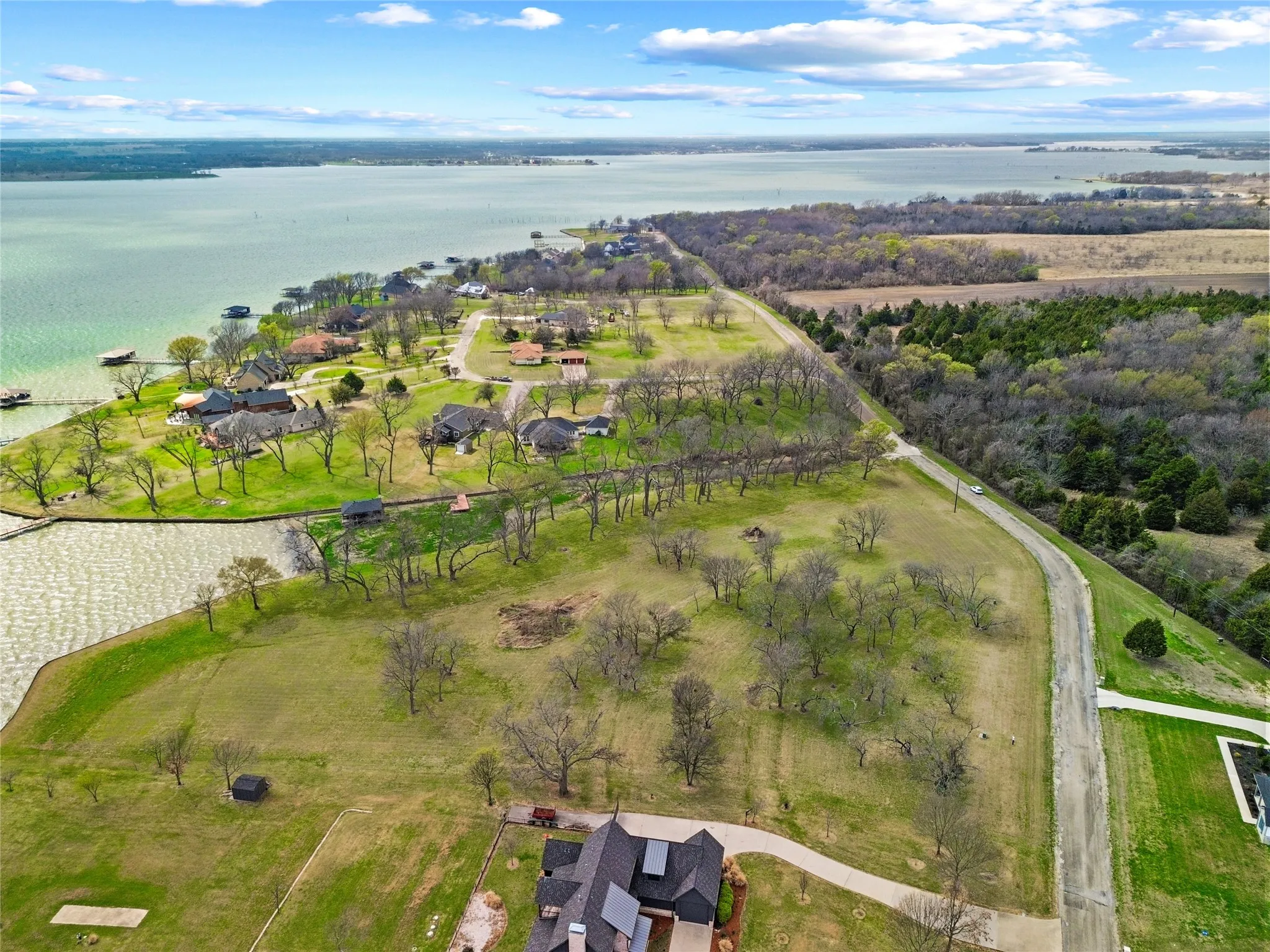 Bird's eye view of a nearby body of water