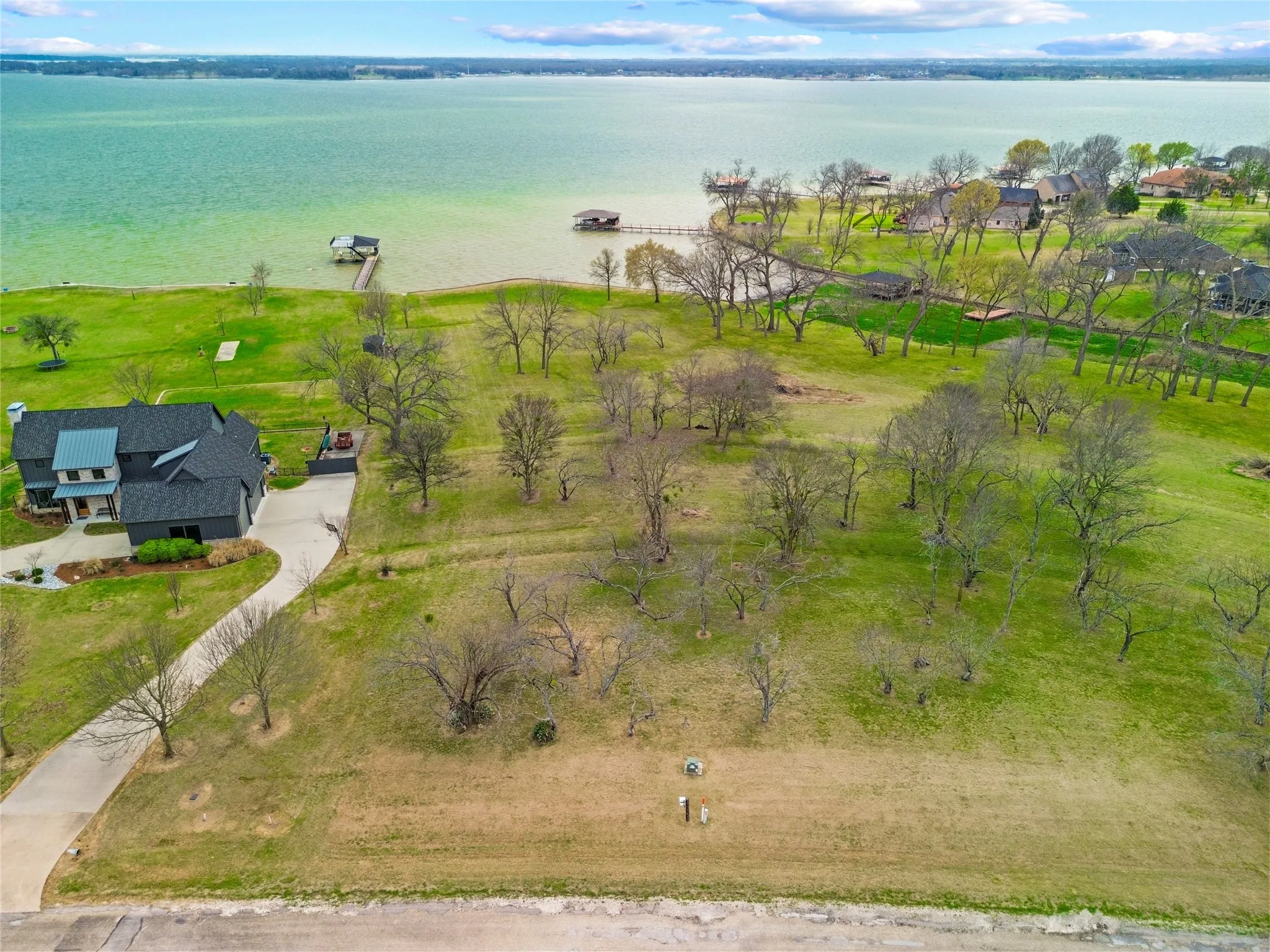 Bird's eye view of a nearby body of water