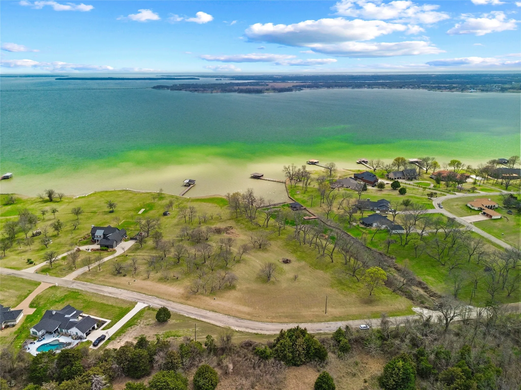 Bird's eye view of a nearby body of water
