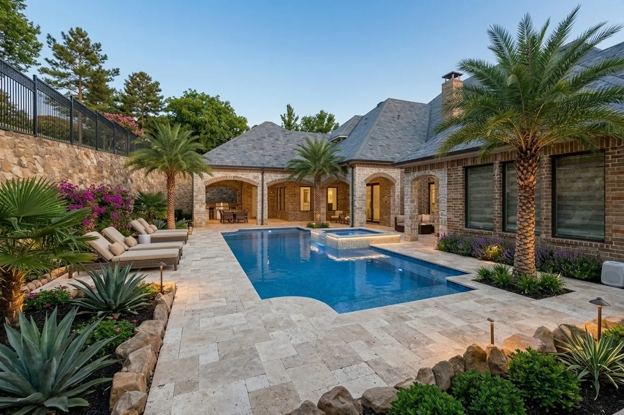 This rendering shows an example of what could be done in the back yard -- the perfect canvas for a Buyer!  VIRTUAL AI CONCEPT