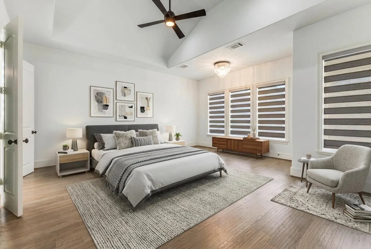 Primary Bedroom is a true retreat with amazing architectural detail.  VIRTUALLY STAGED