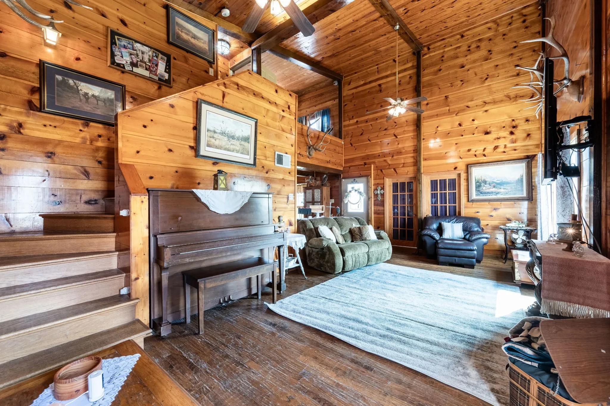 Family room leading up to the loft bedroom.