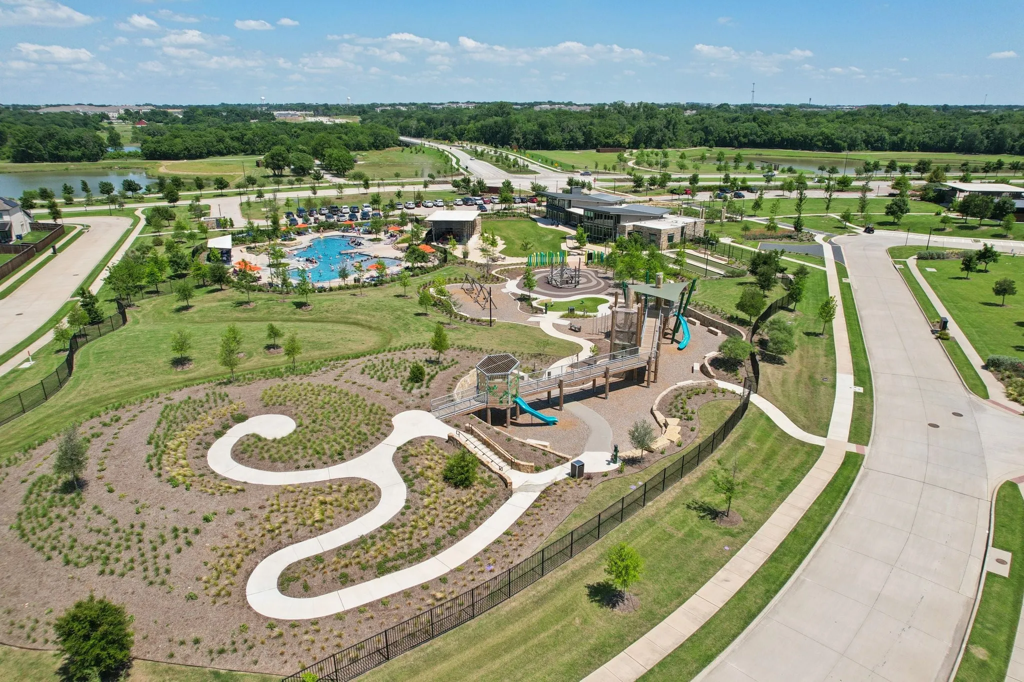 Aerial view of playground area.