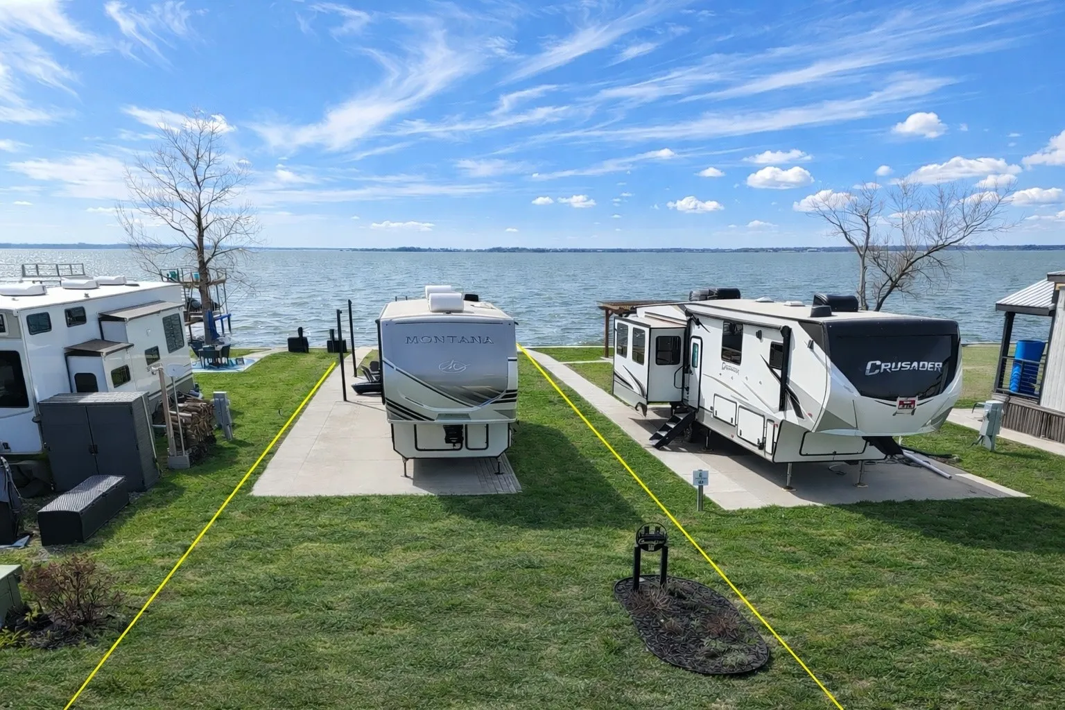 Waterfront concrete pad lot with open Richland Chambers Lake views.