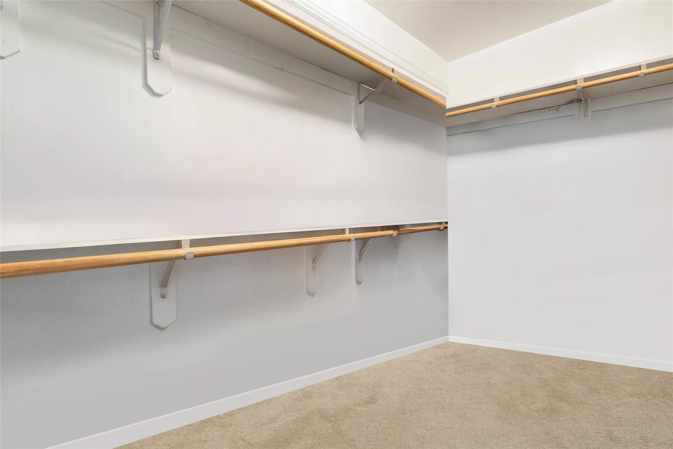 Walk in closet featuring light carpet