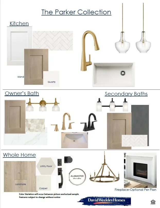 Design Collection. Displaying material and fixture selections for the property's interior spaces