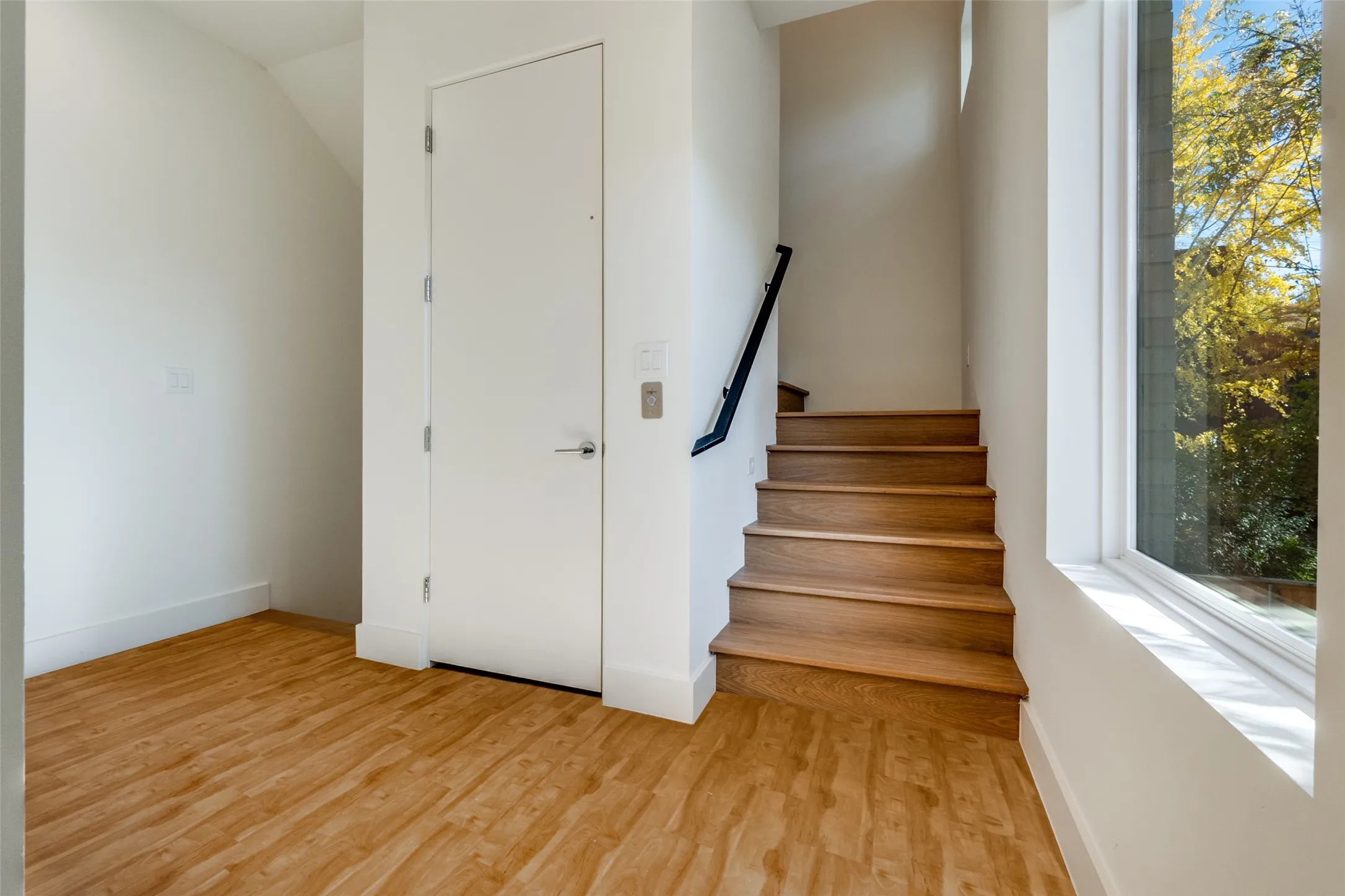 Ground level elevator and stairs