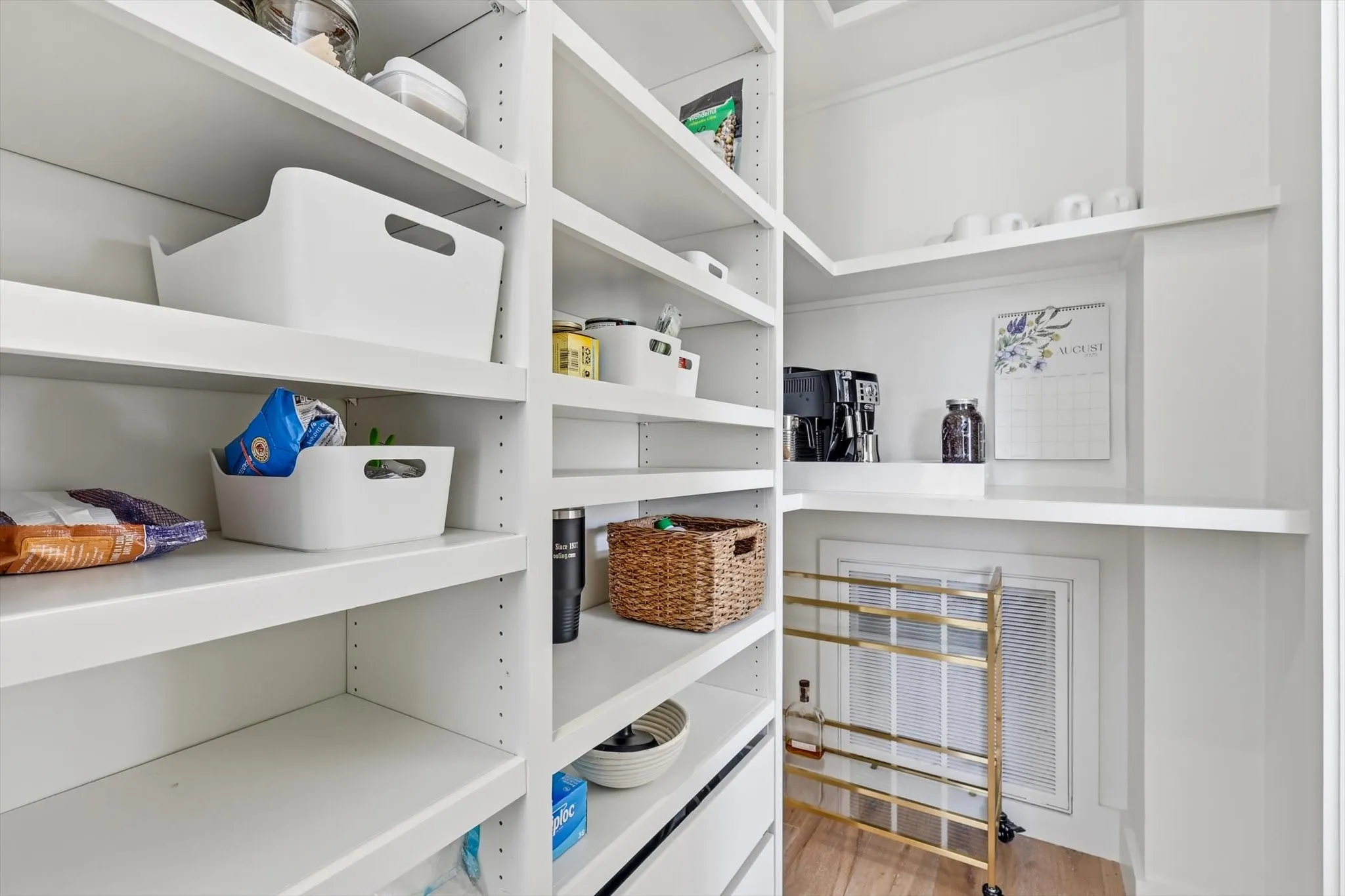 Walk in pantry with coffee bar
