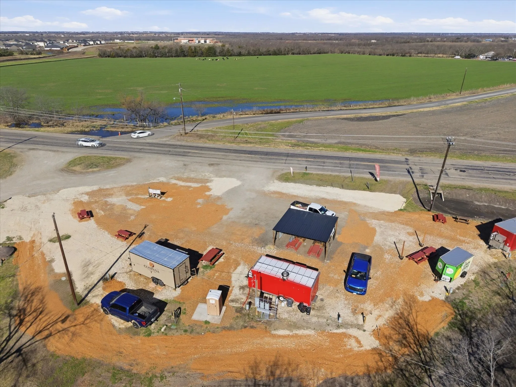 Overhead view of the food truck court.