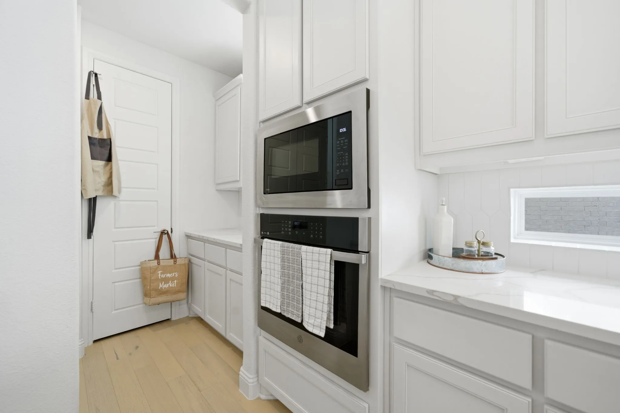 View into Pantry, built-in microwave