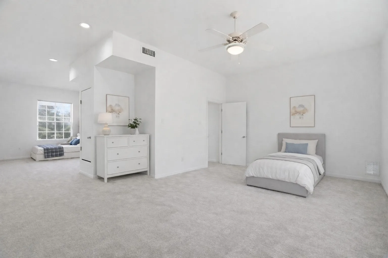Flex bedroom with two areas virtually staged