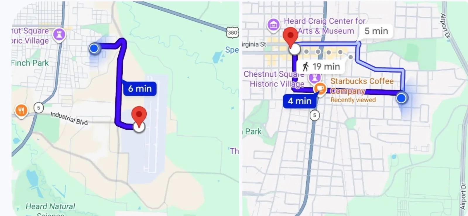Distance from downtown McKinney and McKinney airport