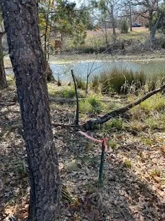 pond view with boundary marker