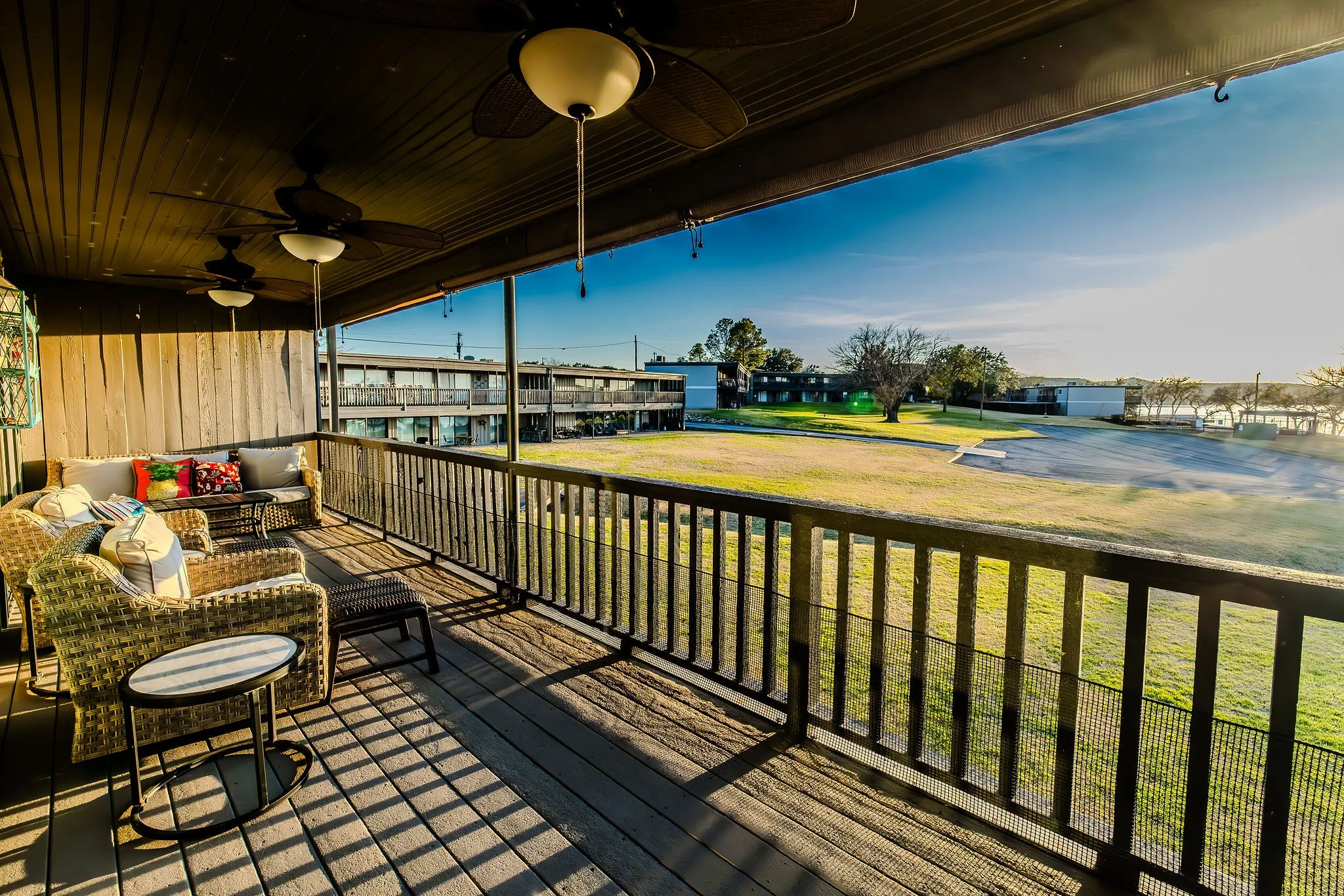 This view from the balcony shows the expansive Landings green space for all the neighborhood to enjoy.