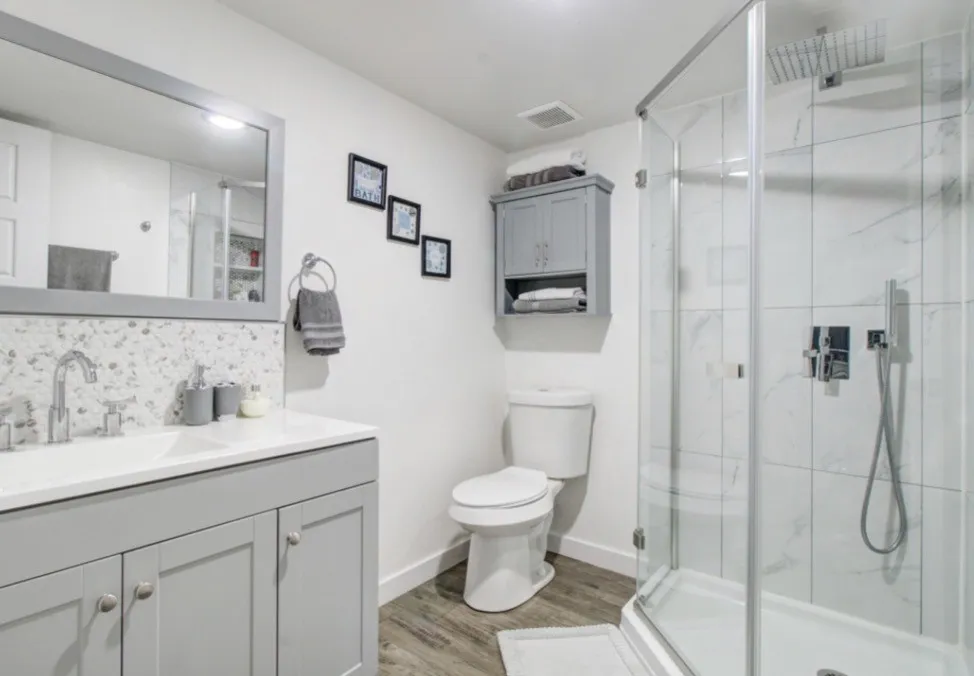 Attached apartment bathroom space.