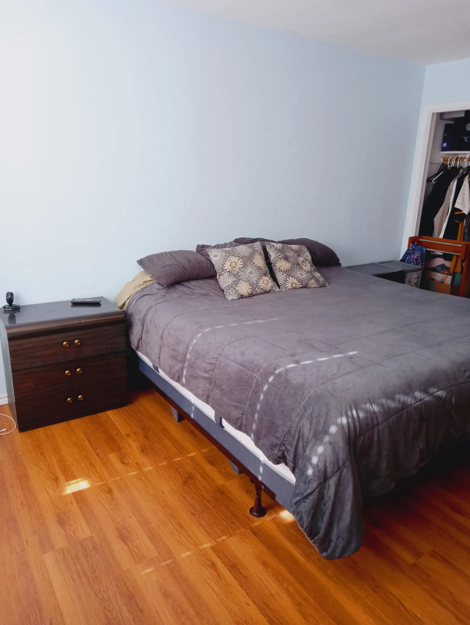 Bedroom featuring light wood-type flooring and a closet
