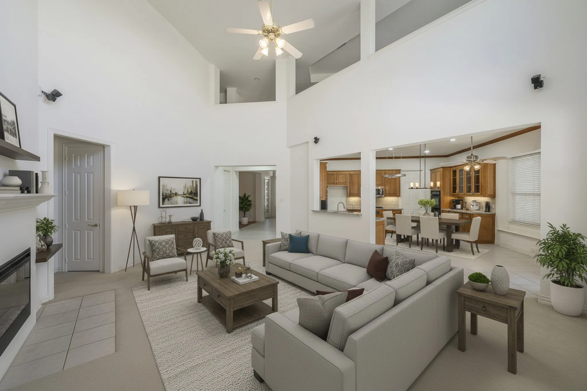 Soaring ceilings with upper-level architectural details